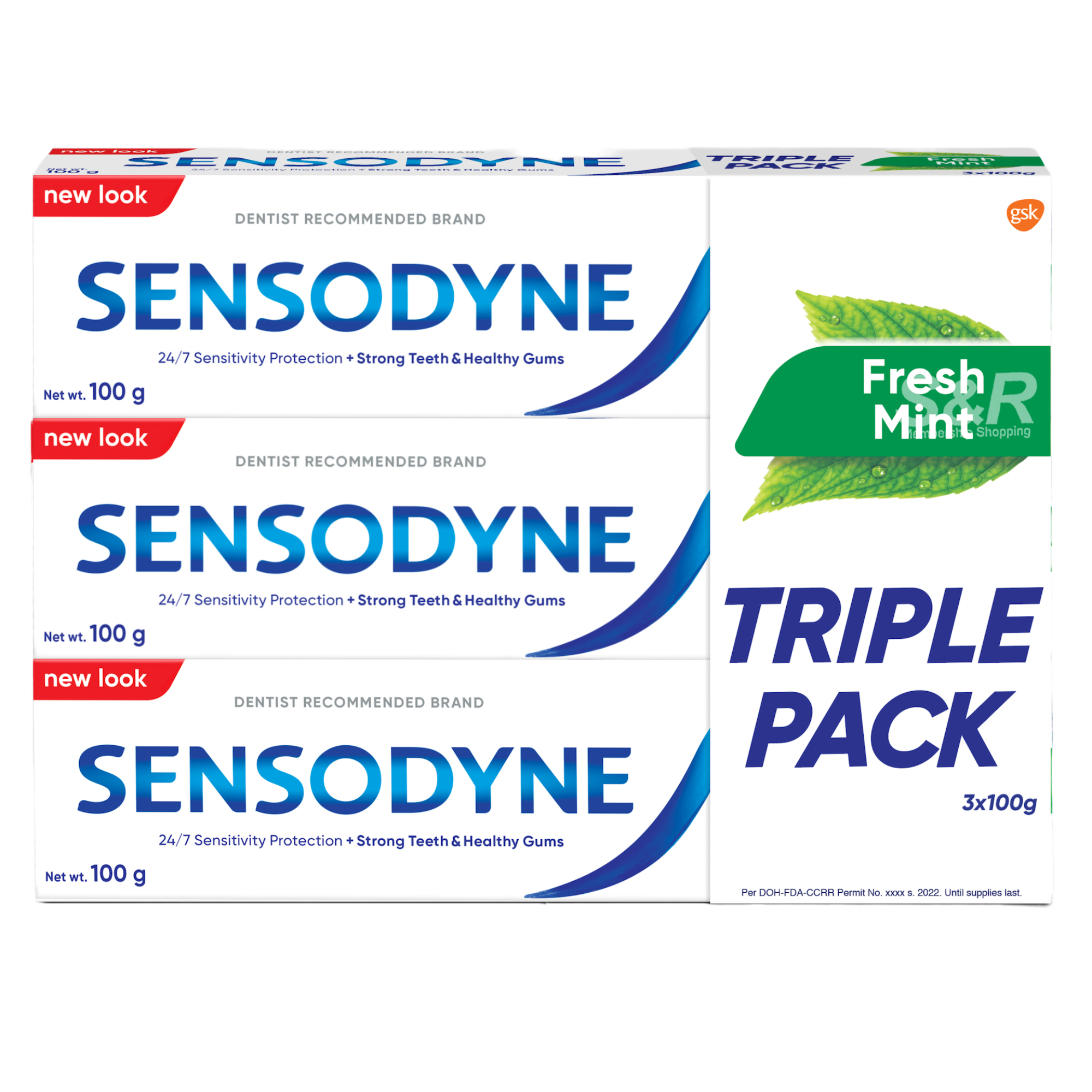 Sensodyne Fresh Mint Toothpaste for Sensitive Teeth Triple Pack 3pcs